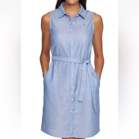 Tommy Hilfiger Light Blue Sleeveless Shirt Dress - Picture 2 of 13